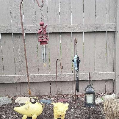 Shepherd's crooks wind chimes lantern and yard art