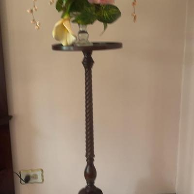 Wood Plant Stand With Floral Arrangement 