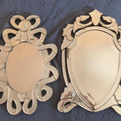 2 Beveled And Etched Decorative Mirrors 
