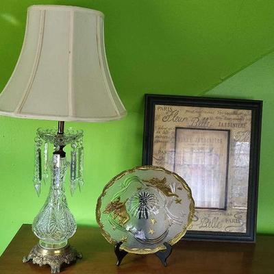Glass & Crystal lamp, Bowl and Artwork