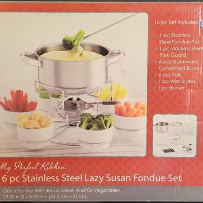 16 piece stainless steel lazy susan fondue set