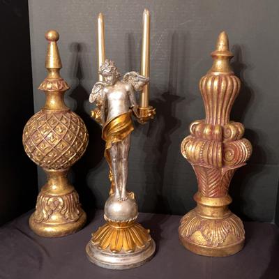 2 Finials & Angel Candle Holder