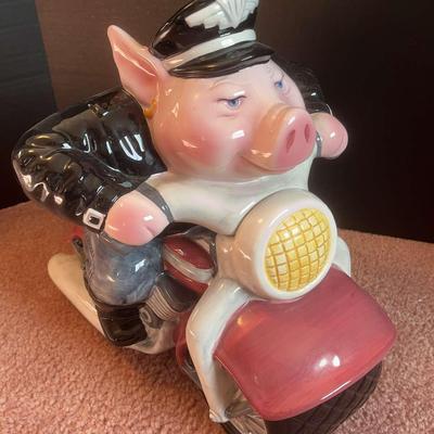Road Hog Biker Cookie Jar, Pig Ceramic Angel & 2 Piggy Banks