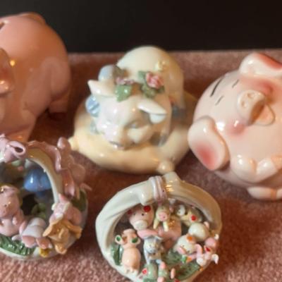 Ceramic Piggy Banks, Music Box & Pig Baskets