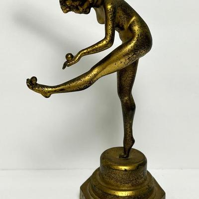 Art Deco Metal Nude Juggler Figurine After Claire Colinet - 8”h
