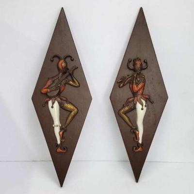 Vintage Mid Century Modern Burwood Harlequin Jester Wall Decor (2)