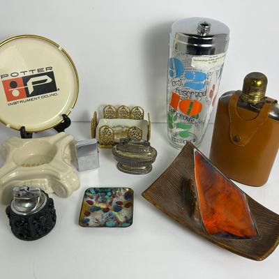 Vintage Lighters, Ashtrays, Barware:  Coco Joe's Lighter, J Capo Enamel Dish, More