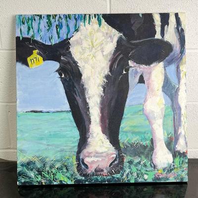 Rick Nilson Signed Cow Painting On Canvas - 23.75x23.75”
