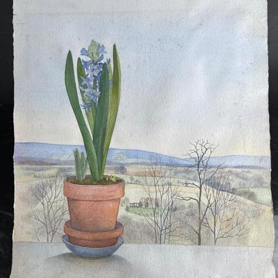 Dagmar Wilson Signed Watercolor Still Life Landscape Painting 1977 - 20x16”