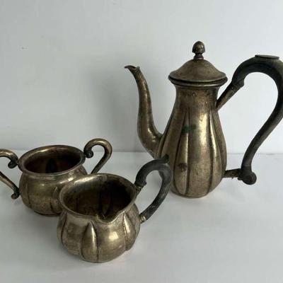 800 Silver (Marked) Antique Coffee Pot, Creamer And Sugar 