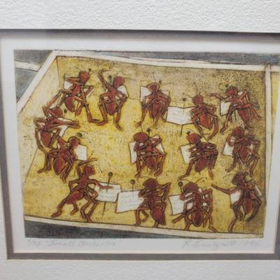 Ruth Singley Ensign “Small Orchestra” Signed & Numbered Collagraph Print - 5x6”, Mat 14x14”