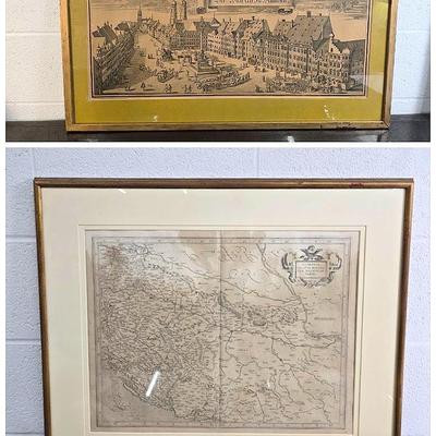 Antique Map Of The Balkans 22x26”, Reproduction Print Of View Of Munich Market Circa 1700 17x33” 