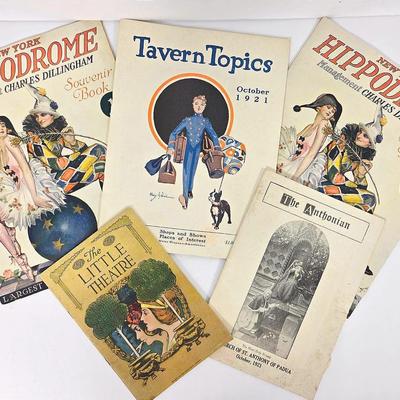 Antique 1920s New York City Ephemera: Hippodrome Souvenir Programs, Tavern Topics Magazine, More