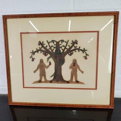 G. Shoemaker Signed Cut Paper And Watercolor - Adam And Eve In The Garden Of Eden, Framed 18x20”