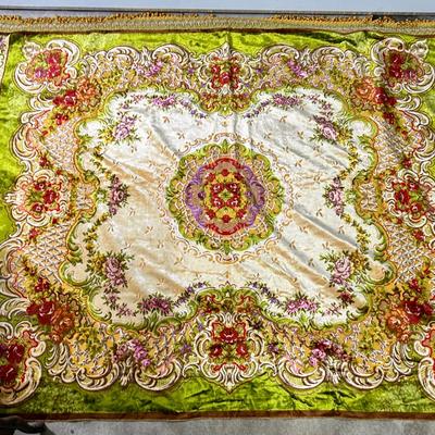 Vintage Italian Style Tapestry Bedspread – Cherubs & Roses, Gold & Pink, 102”x84"