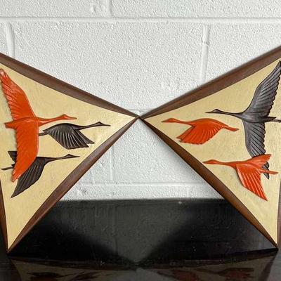 Vintage Mid Century Modern Burwood 3-D Geese In Flight Wall Decor (2)