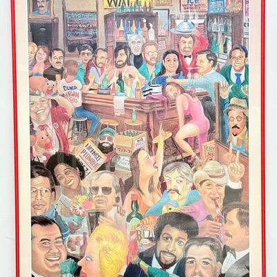 Robert Cenedella Signed Poster “Happy Hour: Broome Street Bar” - Framed 38x24.5”