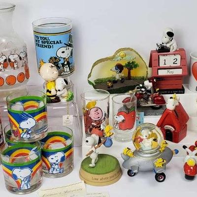Snoopy & Peanuts Collectibles: Vintage Glasses, Lenox Birthday Figurine, Salt & Pepper Shakers, More