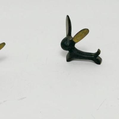 MCM Walter Bosse Bronze Rabbit Figurines Made In Austria - 1.25”h