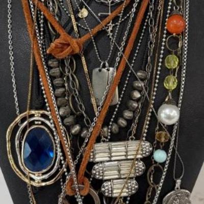 Assorted Costume Jewelry Necklaces - David Aubry, Stone, Bead, Leather Strap, And More