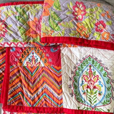 Compass Kantha 102" X 92" Multicolor Bed Spread And (2) Matching King Pillow Cases
