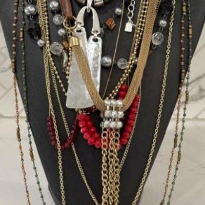 Collection Of Boho Bead, Metal, Leather, And Glass Bead Necklaces