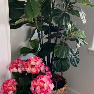 (2) Faux Plants With Wicker Bases