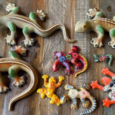 (8) Mexico Talavera And Assorted Pottery Gecko Patio Wall Art