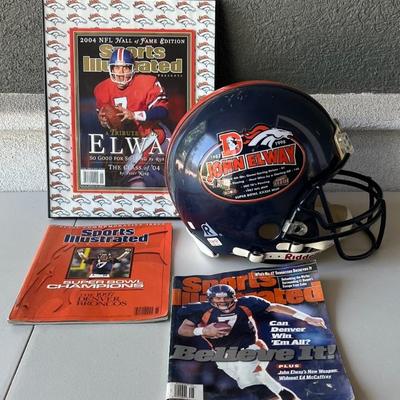 Denver Broncos John Elway Riddell 1999 Retirement Helmet With Framed 2004 Hall Of Fame Sports Illustrated