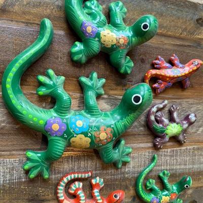 (6) Mexico Talavera Pottery Gecko Patio Wall Art