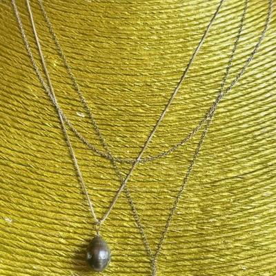 (3) Delicate Sterling Silver Chain 16-18 Inch Necklaces W Pendants - Grey Pearl - Heart & Chain 