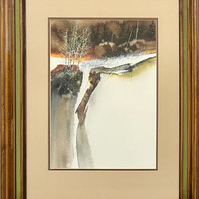 Signed Waterfall Watercolor In Custom Frame