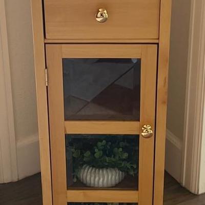32.5" Wood And Veneer Glass Front Plant Stand With Shelves (as Is)