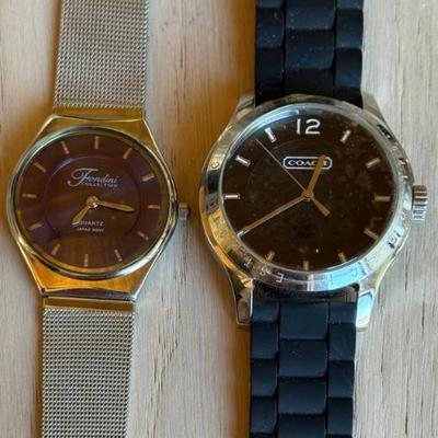 Coach Black Watch With Original Plastic (runs) & Fondini Quart Watch Silver Tone Band 