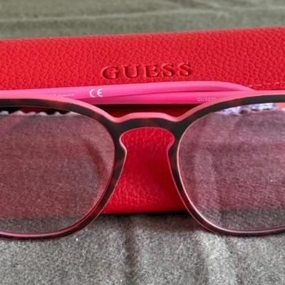 Pair Of Vintage Guess Pink Rimmed Mirrored Sunglasses With Red Case