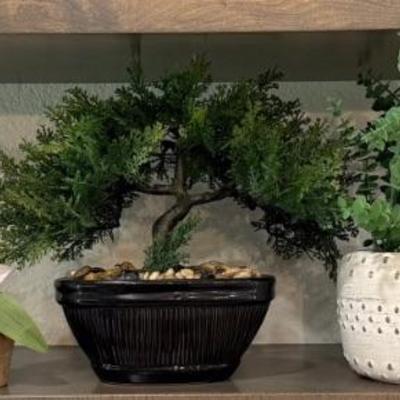 (7) Small Potted Faux Plants - Bonsai, Cactus, Succulents, And More