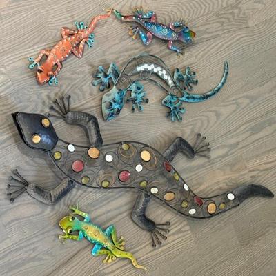 (5) Metal Painted Gecko Wall Hanging Yard Art