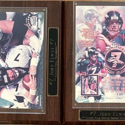 (2) John Elway Wooden Plaques - Final Touchdown And 1983-1998 Veteran