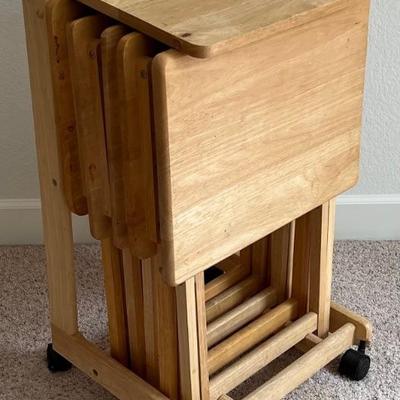 Wooden Folding TV Tray Set With Cart (as Is)