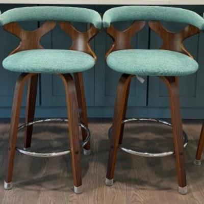(4) Lumisource Gardenia 25" Teal Fixed Height Swivel Bar Stools