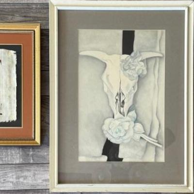 (3) Vintage Prints - Skull And Flowers, Papyrus Carriage, Native American Photograph
