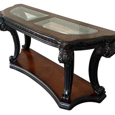 Dark Decorative Composite Wood Sofa Table With Tempered Glass Top