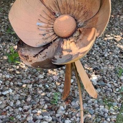 Vintage Metal Hand Painted Yard Art Flower