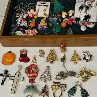 Collection Of Holiday Vintage Pins And Earrings - Avon Harvey Lewis, Hallmark, And More