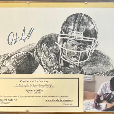 Glass Front Quentin Griffin 2004 Autographed Print With COA And Picture