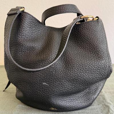 Vince Camuto Black Pebble Leather Double Handled Hobo Bag With Gold Rings (as Is)