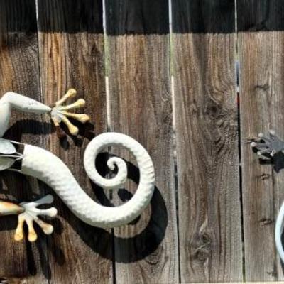 Pair Of Vintage Metal Gecko Outdoor Wall Art