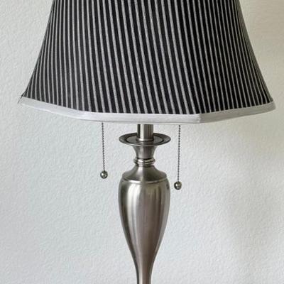 Brushed Nickle Double Pull Table Lamp The Striped Material Shade