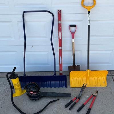 Yard Lot - 4 Foot Level, Toro Corded Leaf Blower, Hand Pump, Snow Shovels, Shears, And More