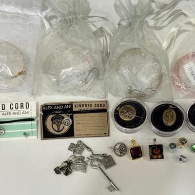 (4) Pink House Metal Cuff Bracelets, (2) Kindred Cord Alex And Ani Bracelets, (3) Alex And Ani Charms
